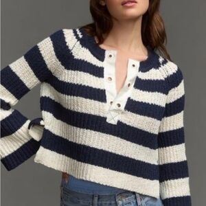 Anthropologie Pilcro Striped Navy and White Women's Sweater